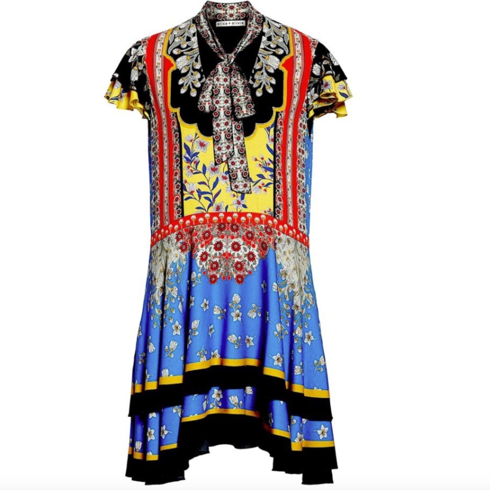 Alice + Olivia Multi with Tag Moore Mix Print Minidress Night Out Dress